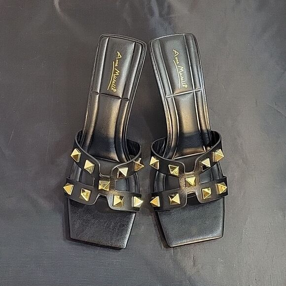 BRAND NEW ANNE MICHELLE GOLDTONE ROCKSTAR MULE SQUARE TOE WOMEN"S SANDAL - Picture 3 of 14